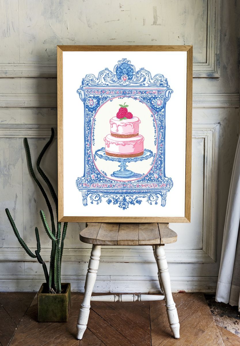 Pink Cake Toile Illustration Poster room preview
