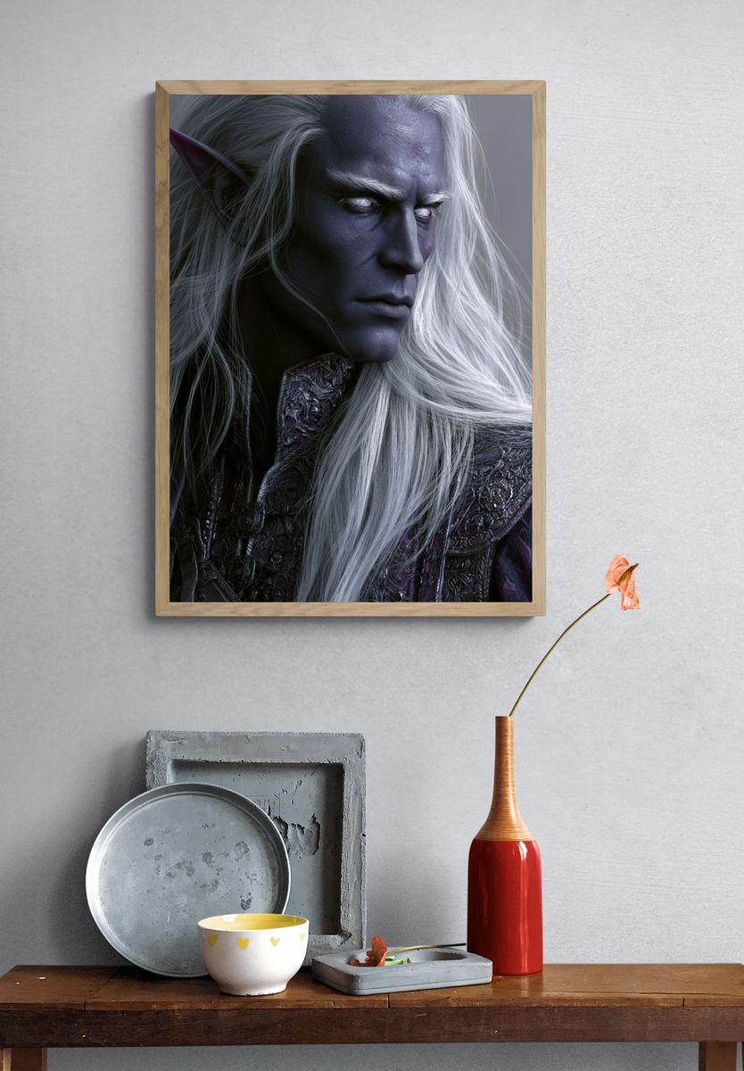 Dark Elf Portrait Fantasy Print. — room view 3