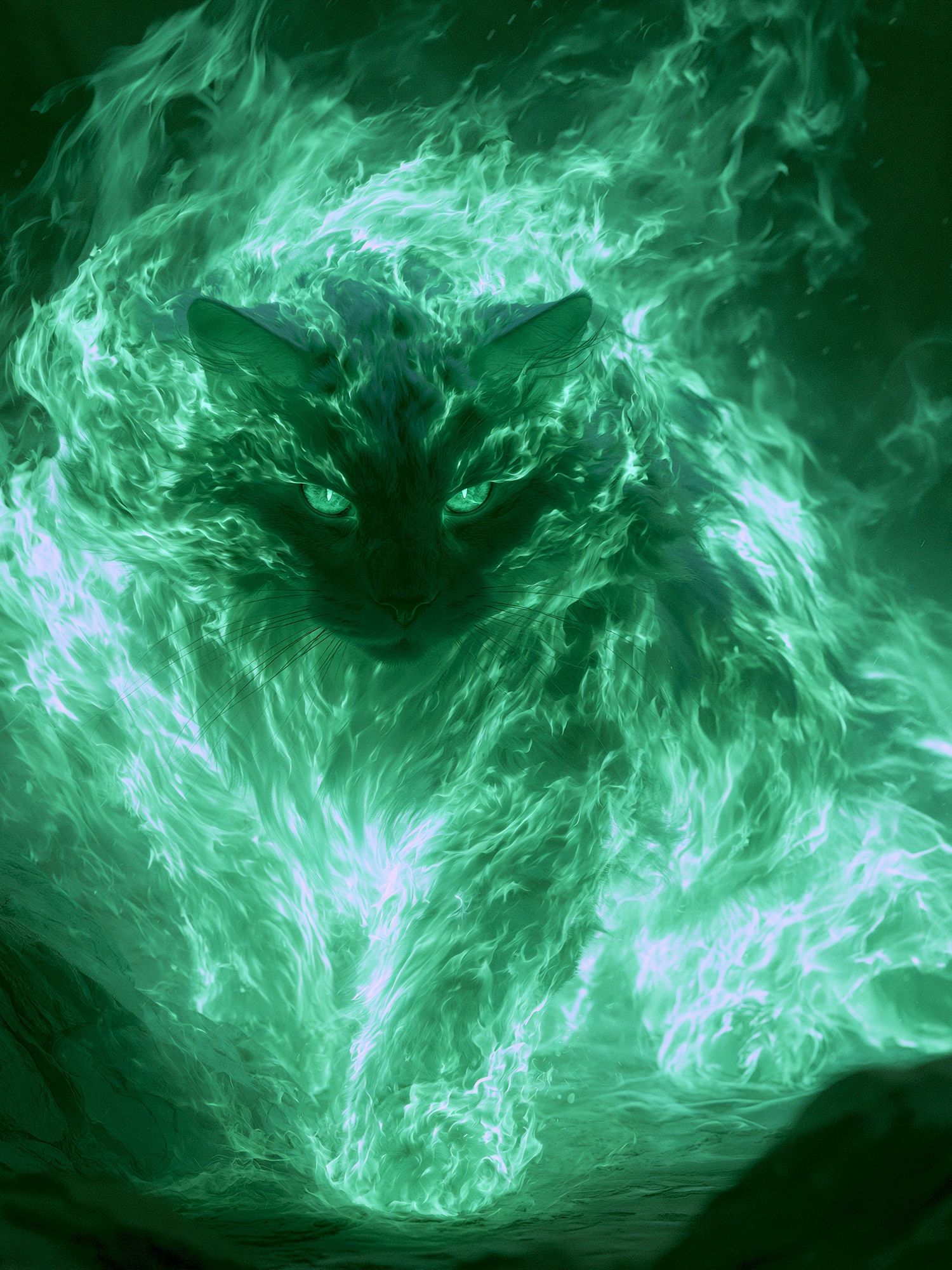 Mystic Green Cat Digital Art Poster. poster detail