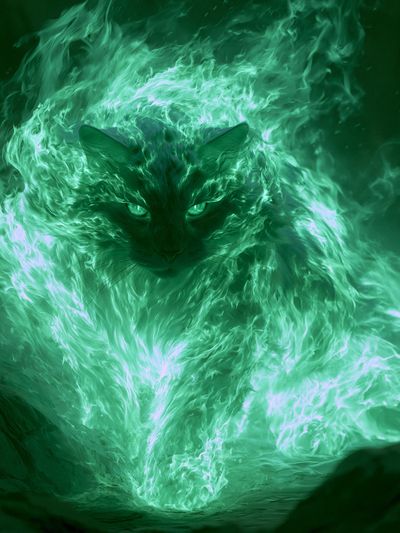 Mystic Green Cat Digital Art Poster. poster print
