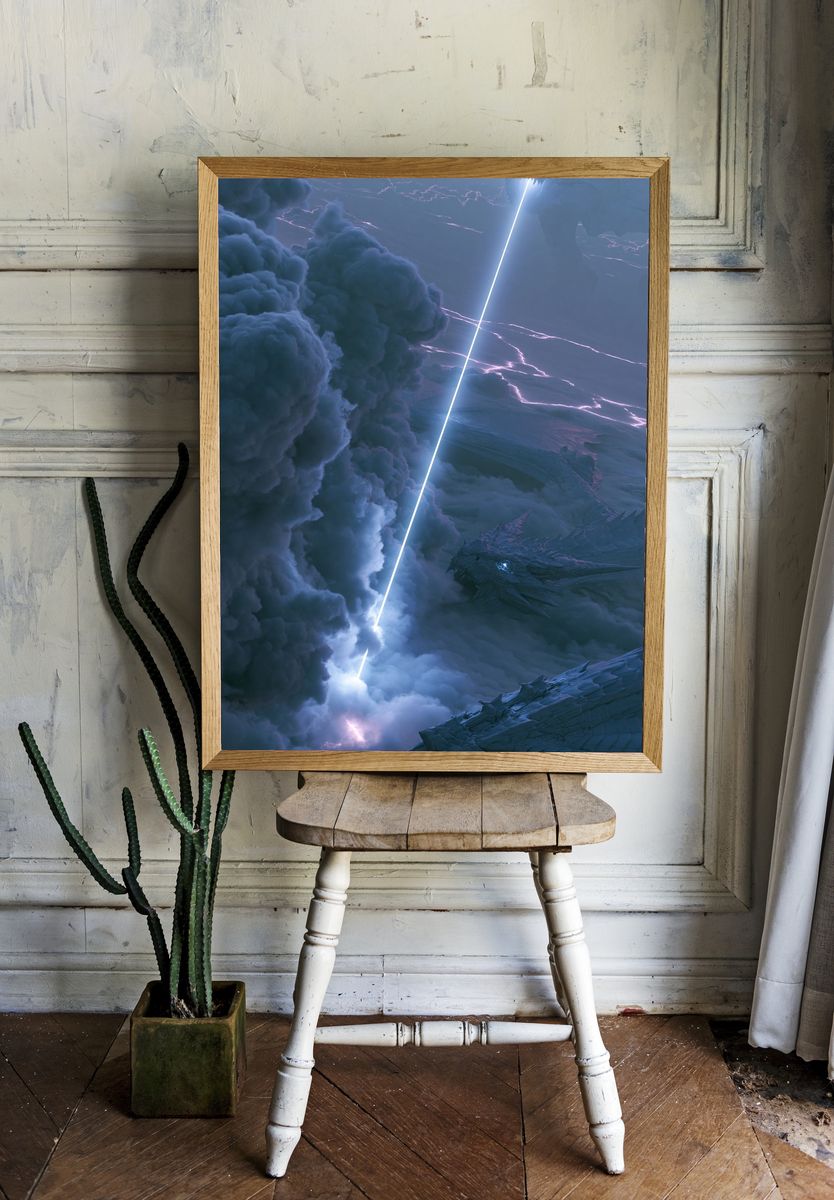 Dragon Storm Sky Illustration Poster. — room view 1