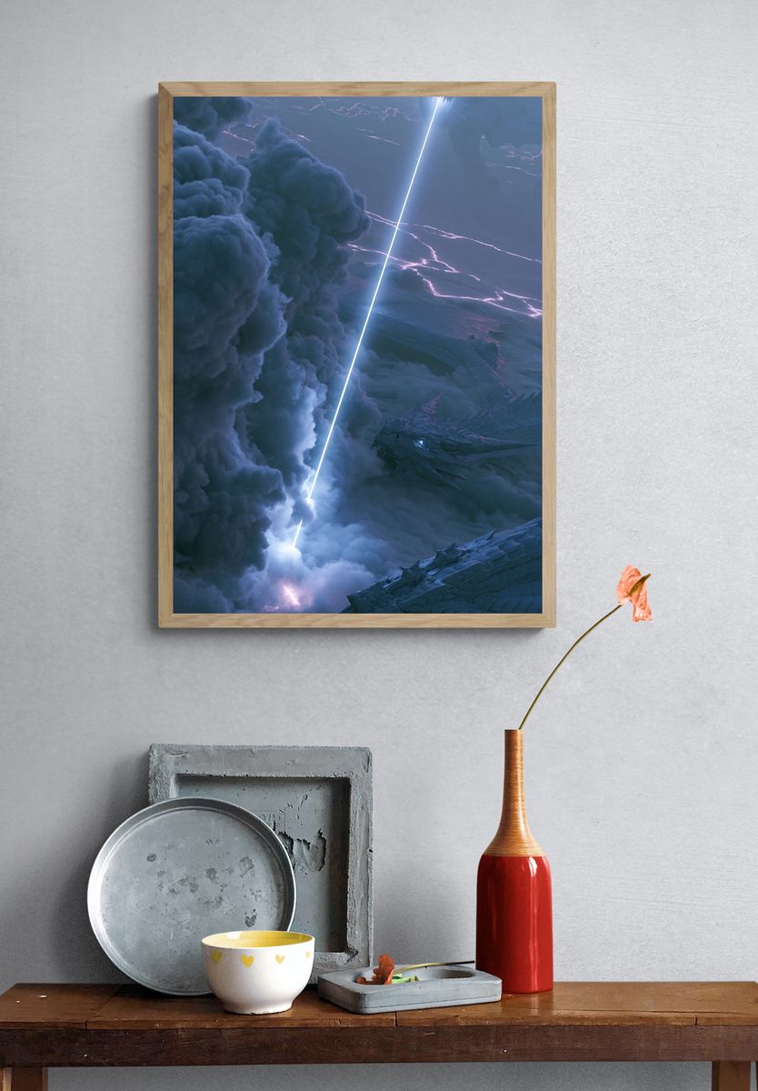 Dragon Storm Sky Illustration Poster. — room view 3