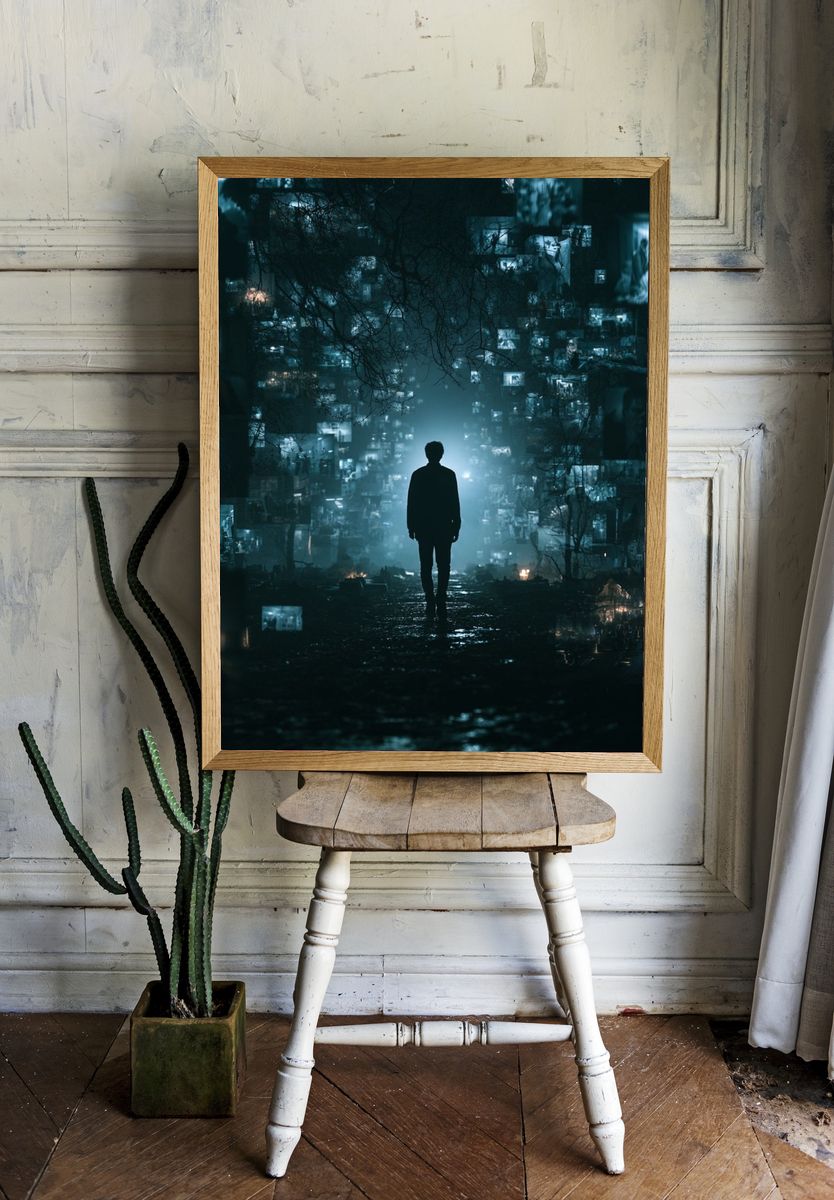 Lonely Figure in Neon Dreamscape Poster. — room view 1