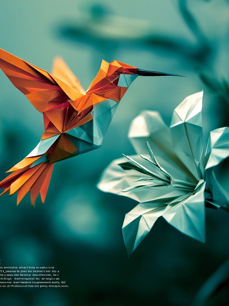 Origami Hummingbird Illustration Poster. poster detail