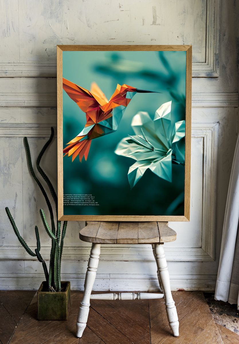 Origami Hummingbird Illustration Poster. room preview