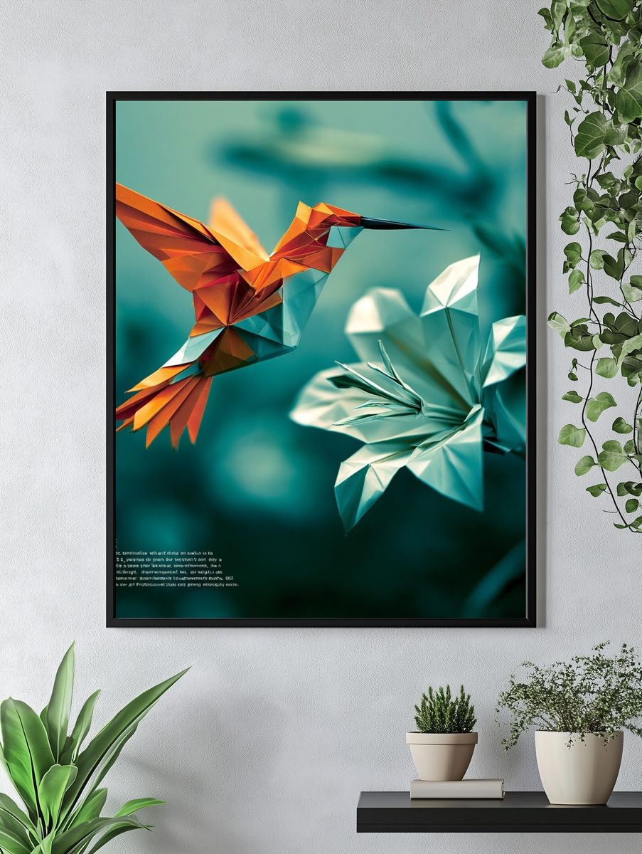 Origami Hummingbird Illustration Poster. — room view 4
