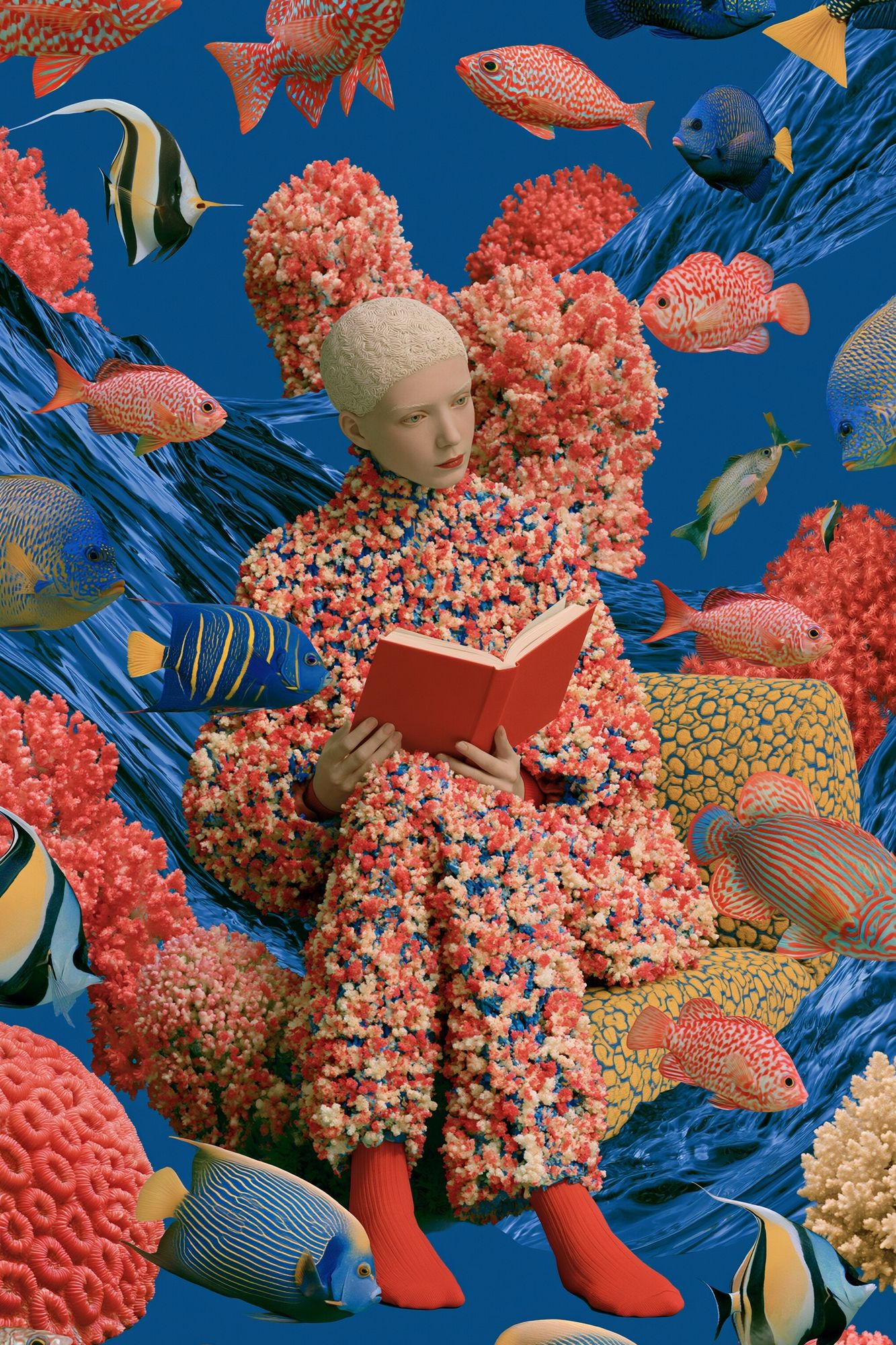 Surreal Coral Reader Illustration Poster. poster detail
