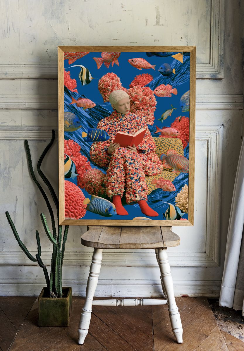 Surreal Coral Reader Illustration Poster. room preview