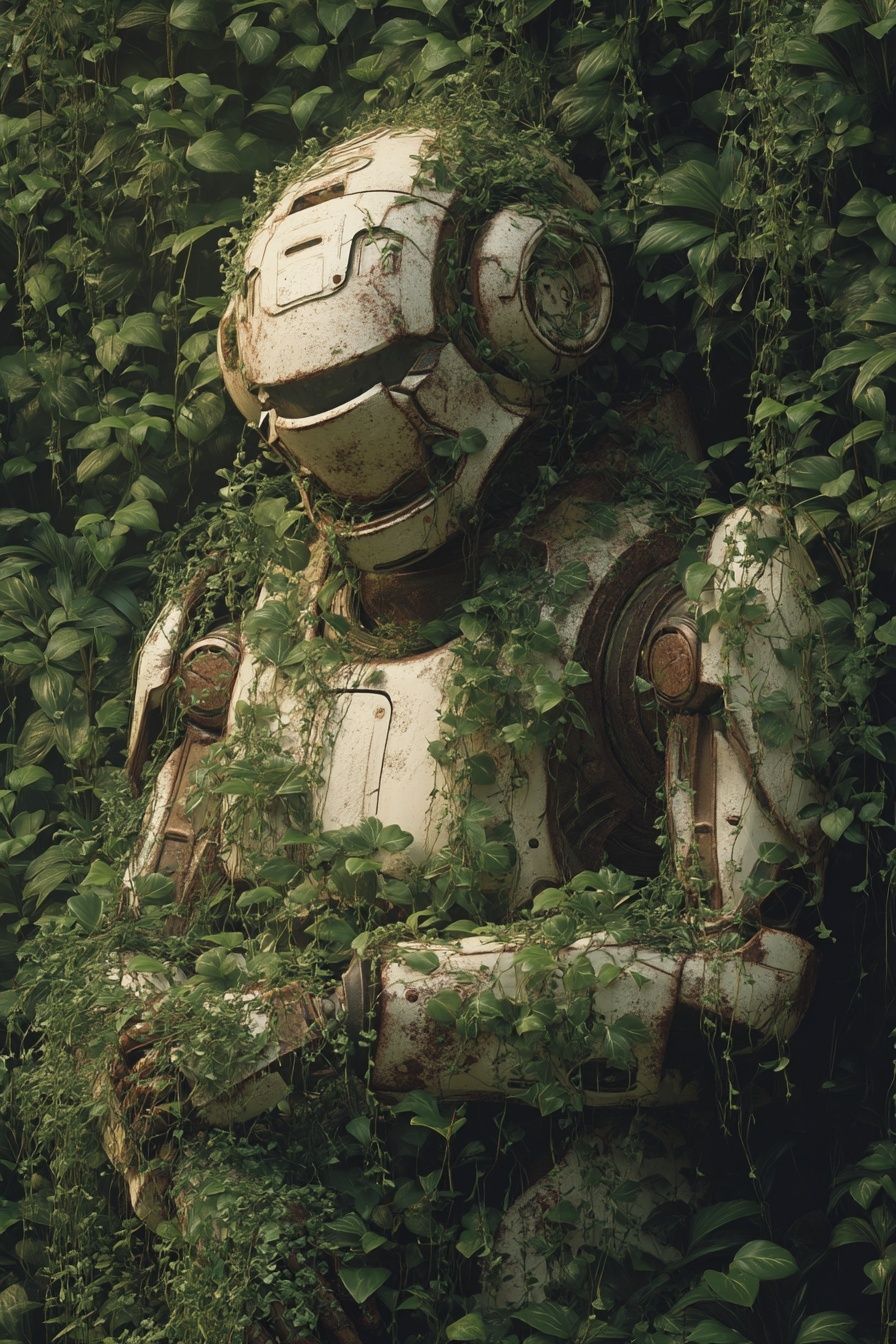 Overgrown Robot Portrait Print. poster detail