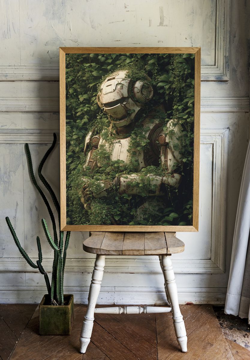 Overgrown Robot Portrait Print. — room view 1