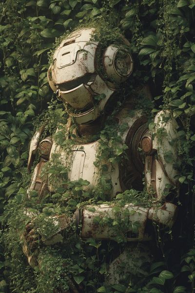 Overgrown Robot Portrait Print. poster print