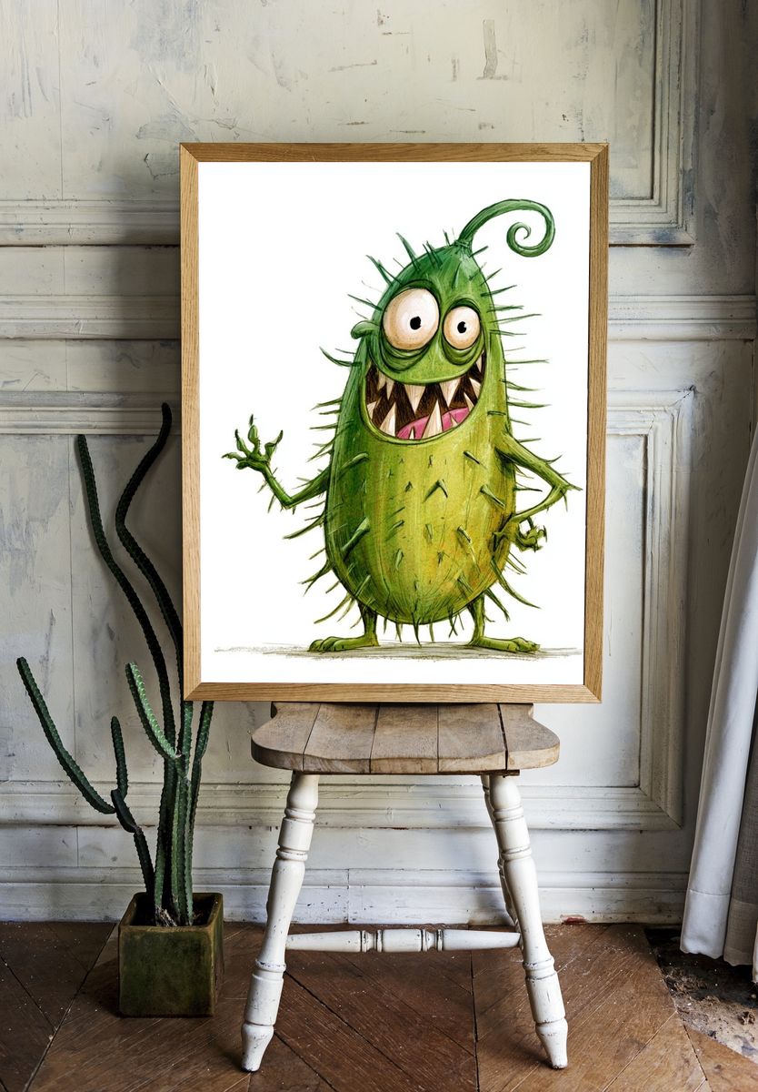 Green Monster Cartoon Poster. — room view 1