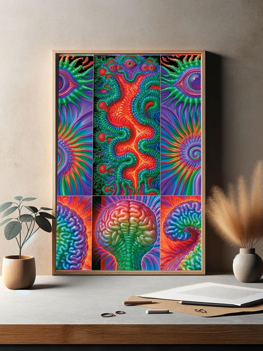 Psychedelic Brain Collage Poster. — room view 2