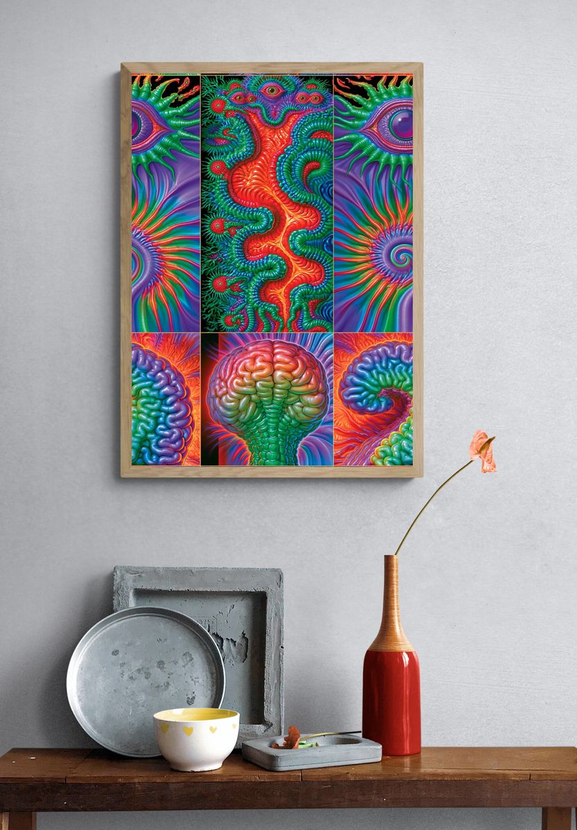 Psychedelic Brain Collage Poster. — room view 3
