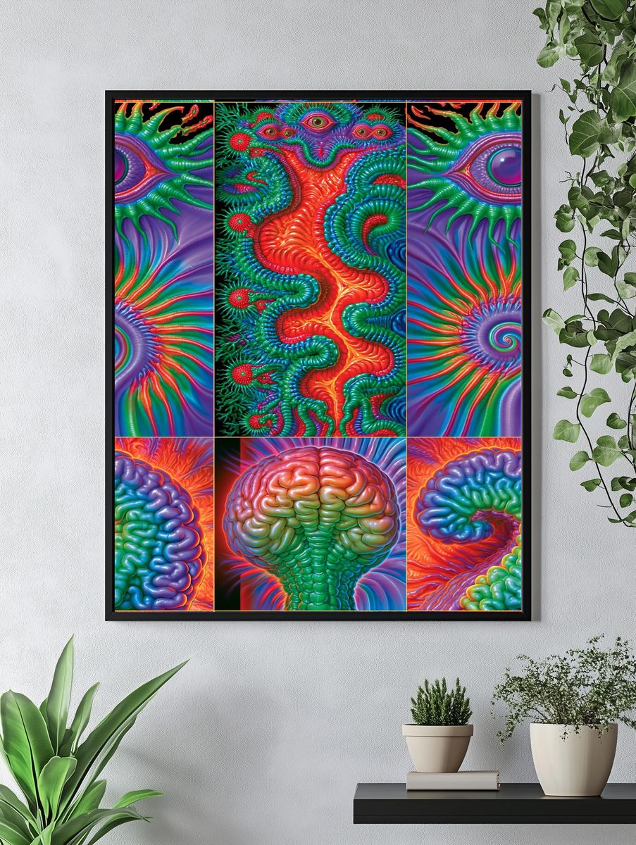 Psychedelic Brain Collage Poster. — room view 4