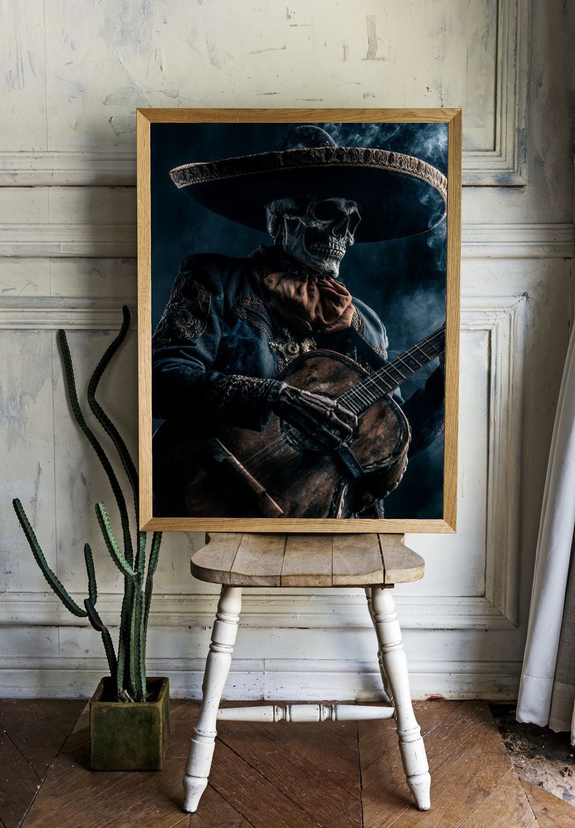Skeleton Mariachi Guitar Poster. room preview