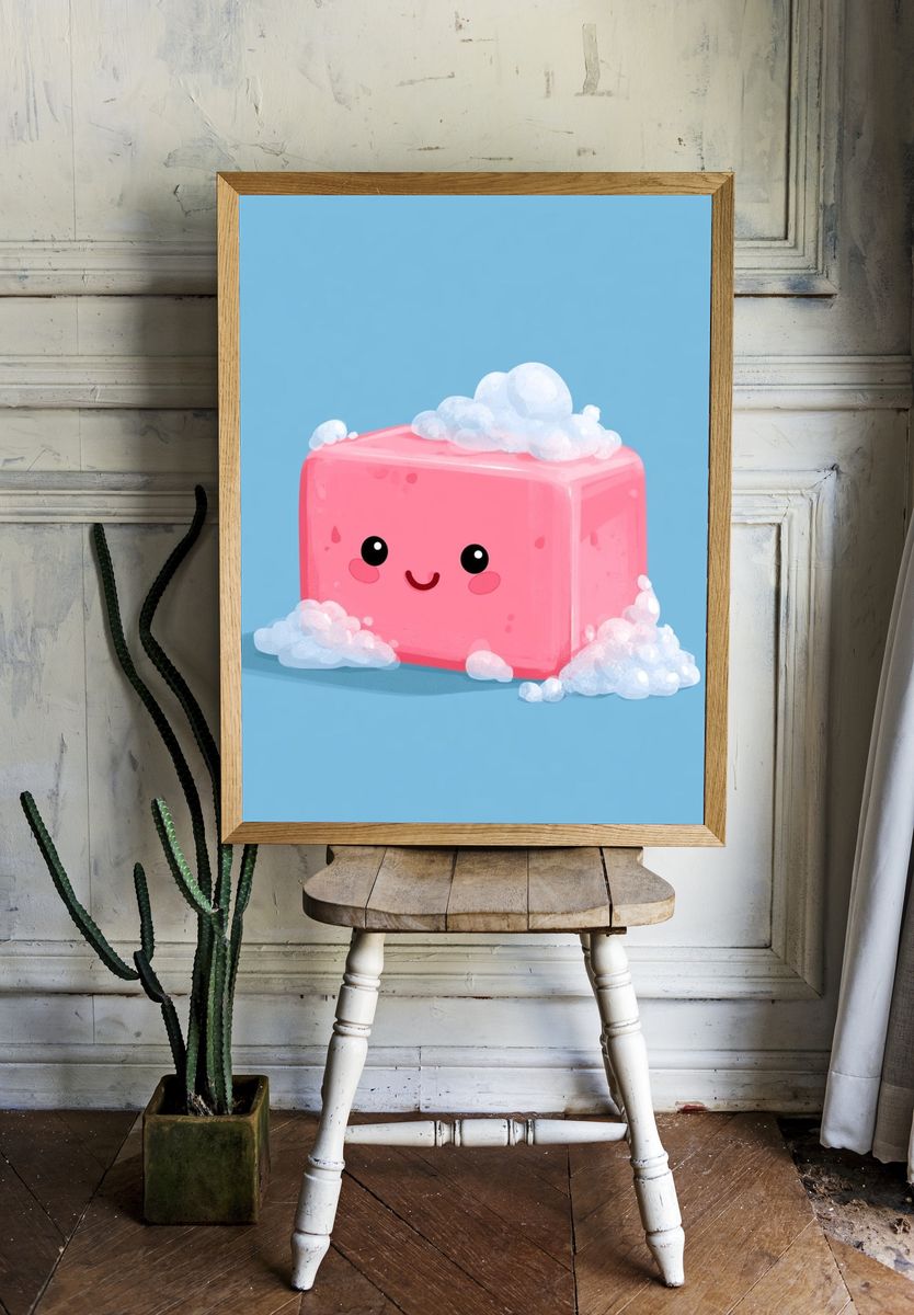 Cute Soap Cube Cartoon Print. — room view 1