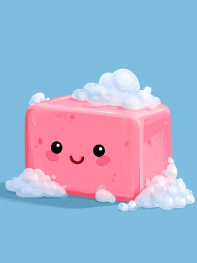 Cute Soap Cube Cartoon Print.