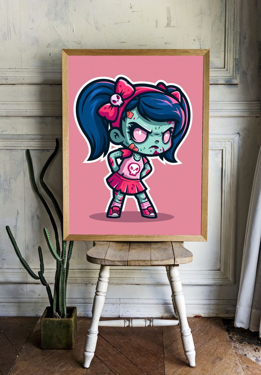 Zombie Girl Cartoon Print. — room view 1