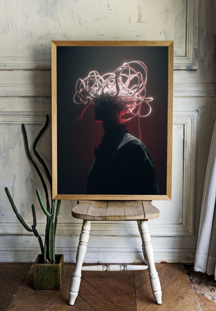 Neon Surreal Portrait Print. room preview