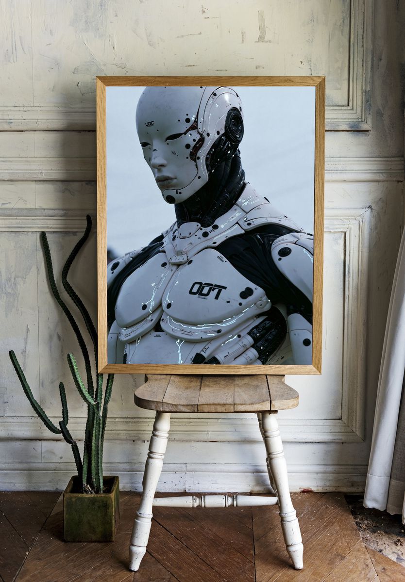 Cybernetic Android Portrait Print. — room view 1