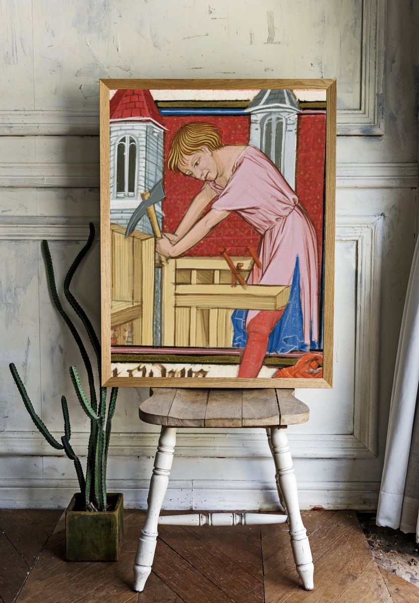 Medieval Carpenter Illustration Poster. — room view 1