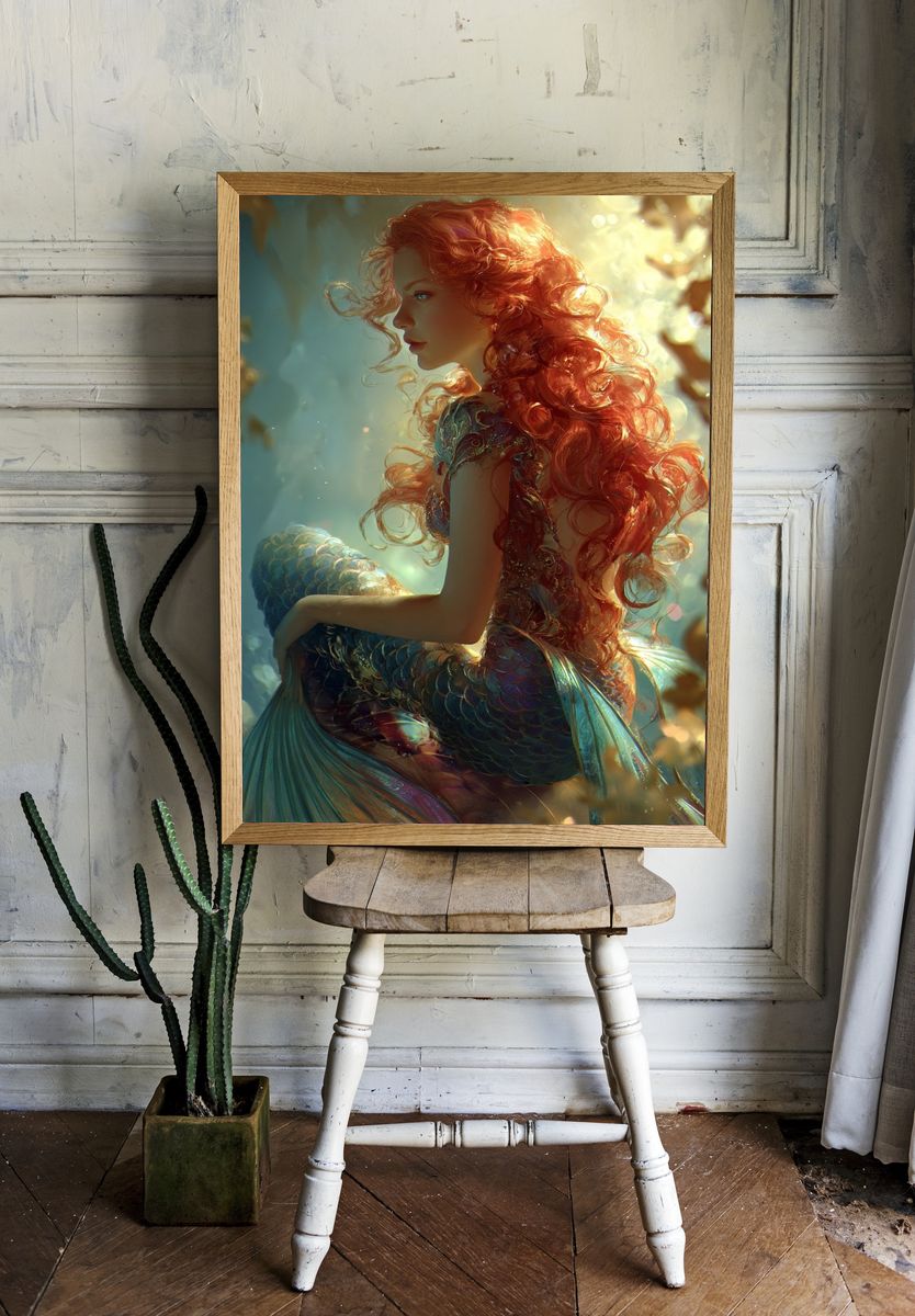 Red-Haired Mermaid Fantasy Print room preview