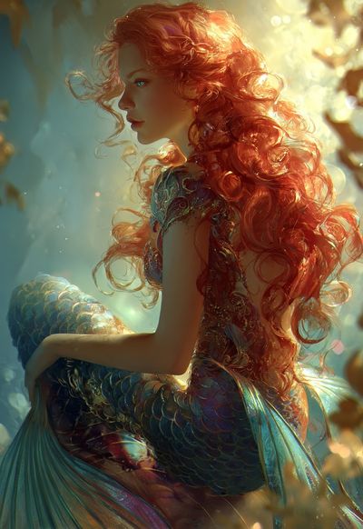 Red-Haired Mermaid Fantasy Print. poster