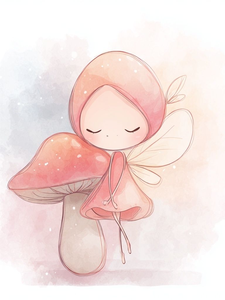 Mushroom Fairy Watercolor Print. poster detail