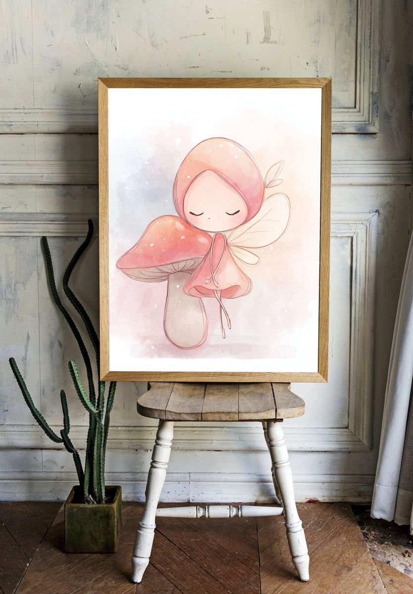 Mushroom Fairy Watercolor Print. room preview