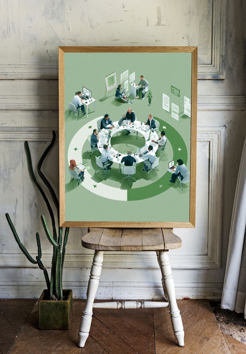 Collaborative Office Meeting Illustration Poster. — room view 1