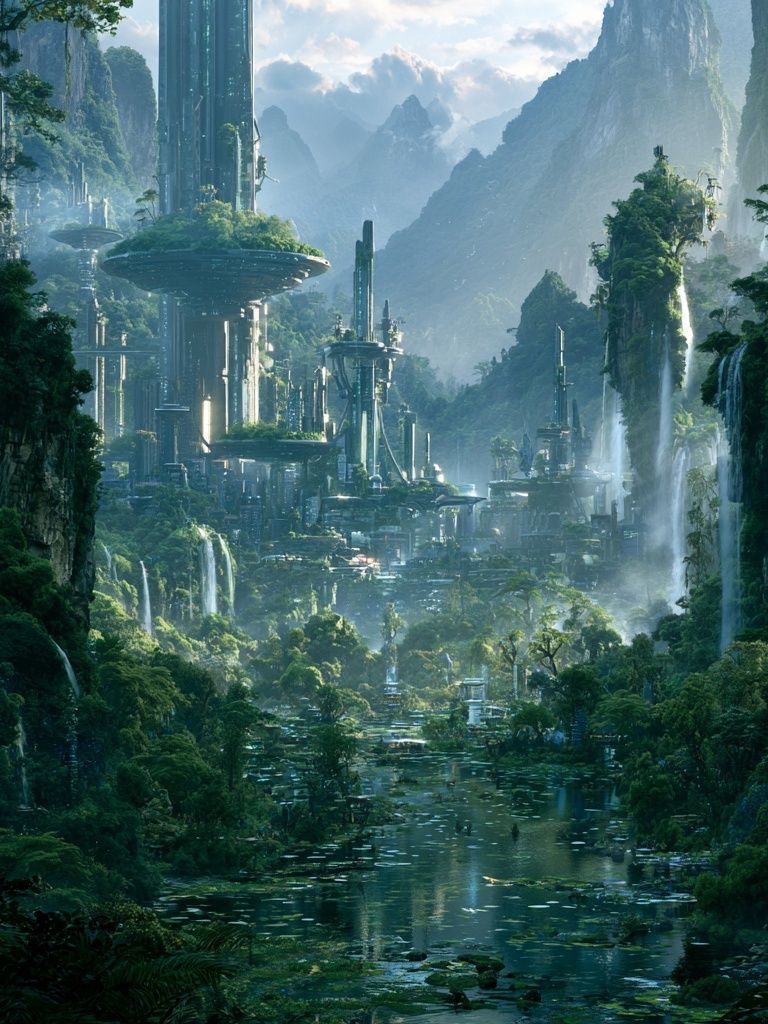 Futuristic Jungle Valley Print. poster detail