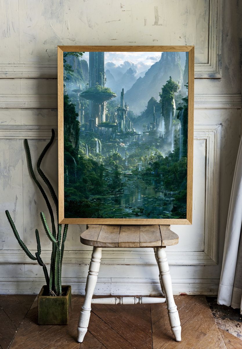 Futuristic Jungle Valley Print. — room view 1