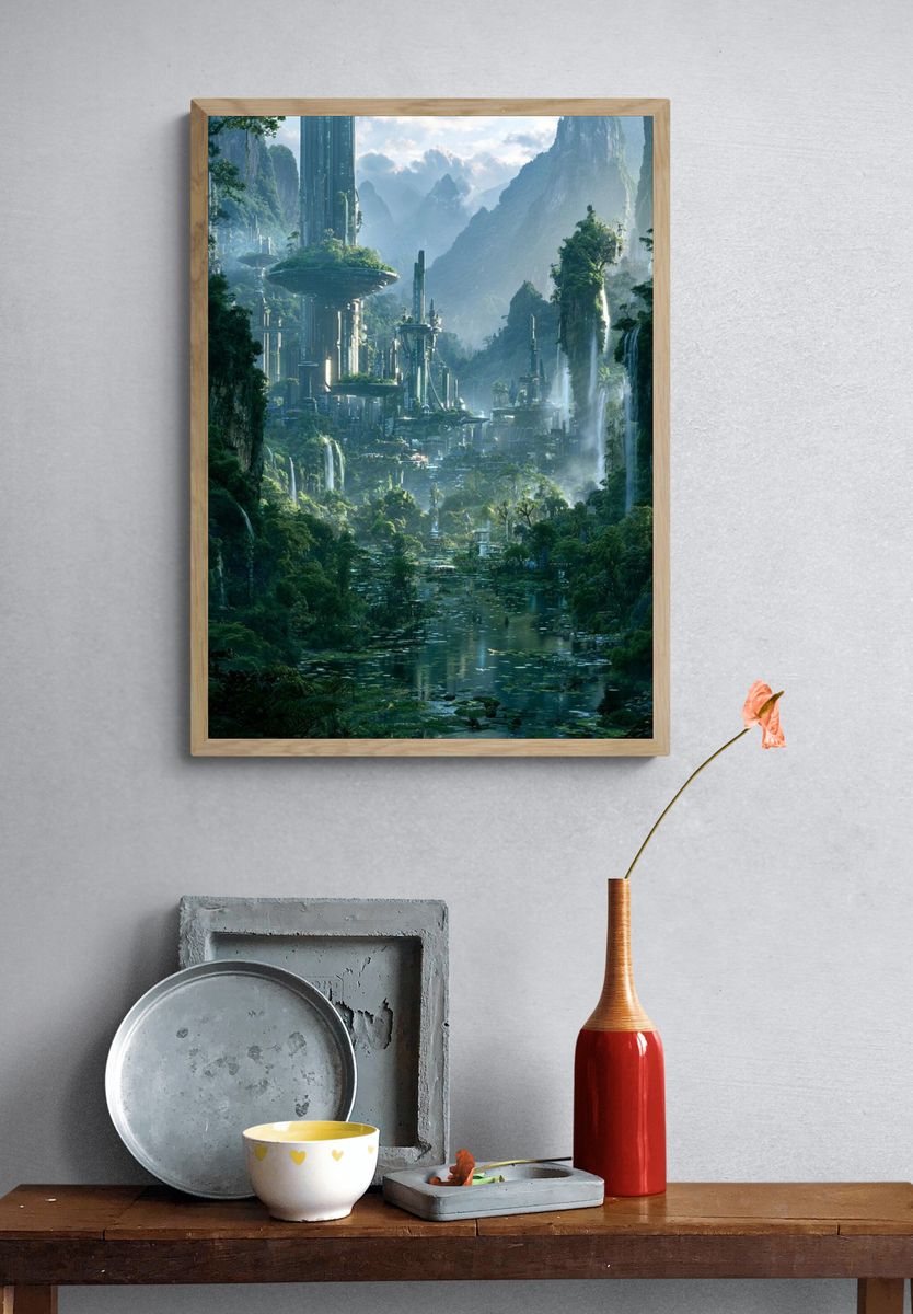 Futuristic Jungle Valley Print. — room view 3