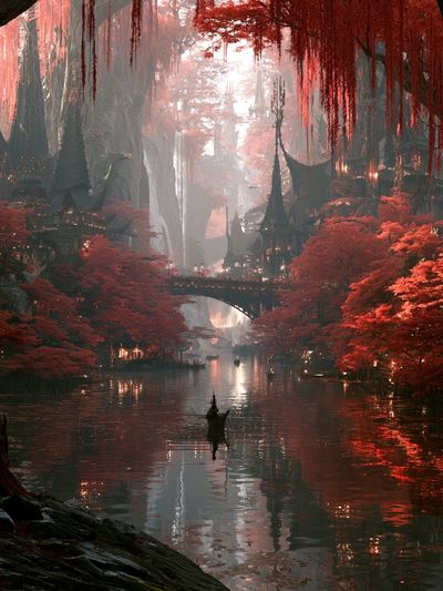 Mystic Red Forest — Fantasy Print.