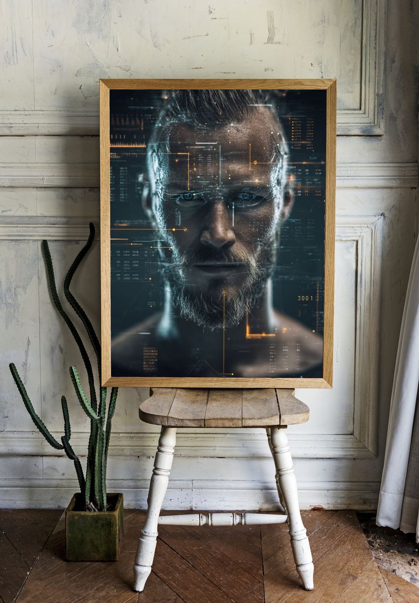 Cybernetic Man Portrait Print. room preview