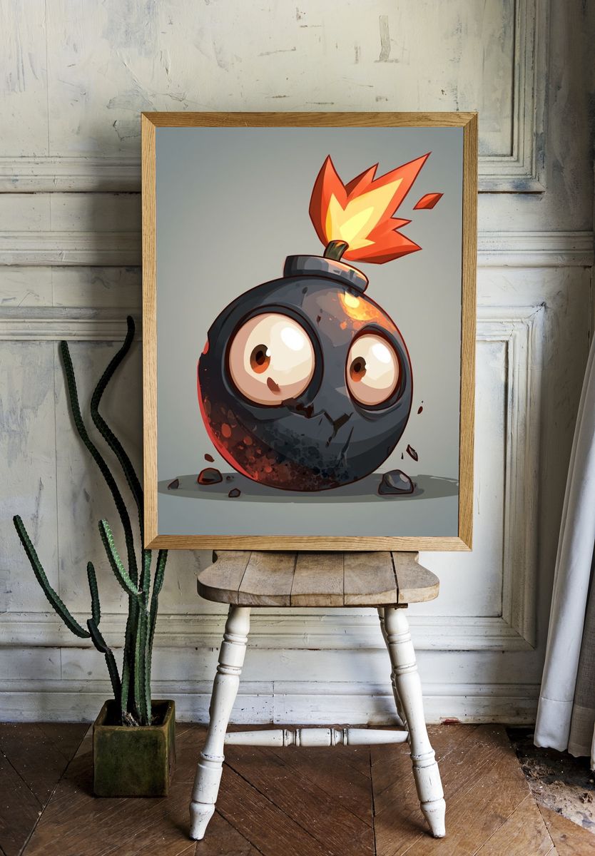 Cartoon Bomb Digital Art Poster. — room view 1