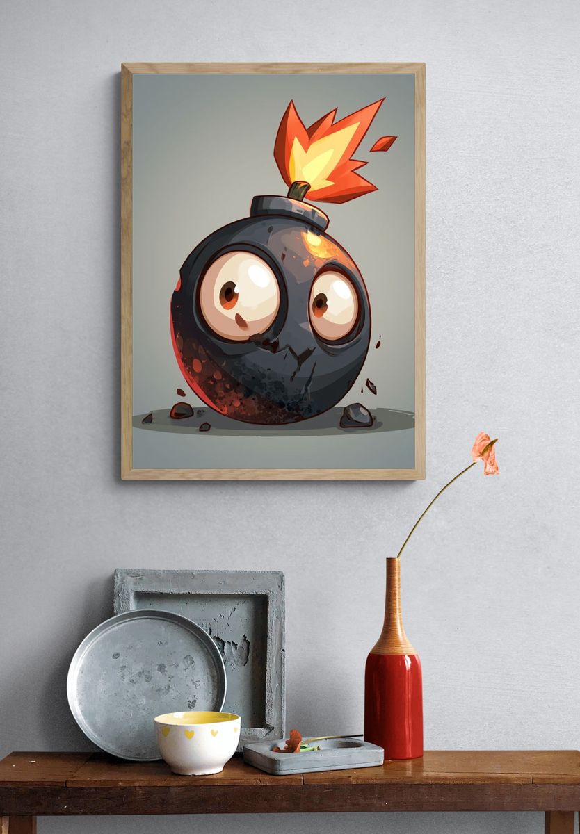 Cartoon Bomb Digital Art Poster. — room view 3