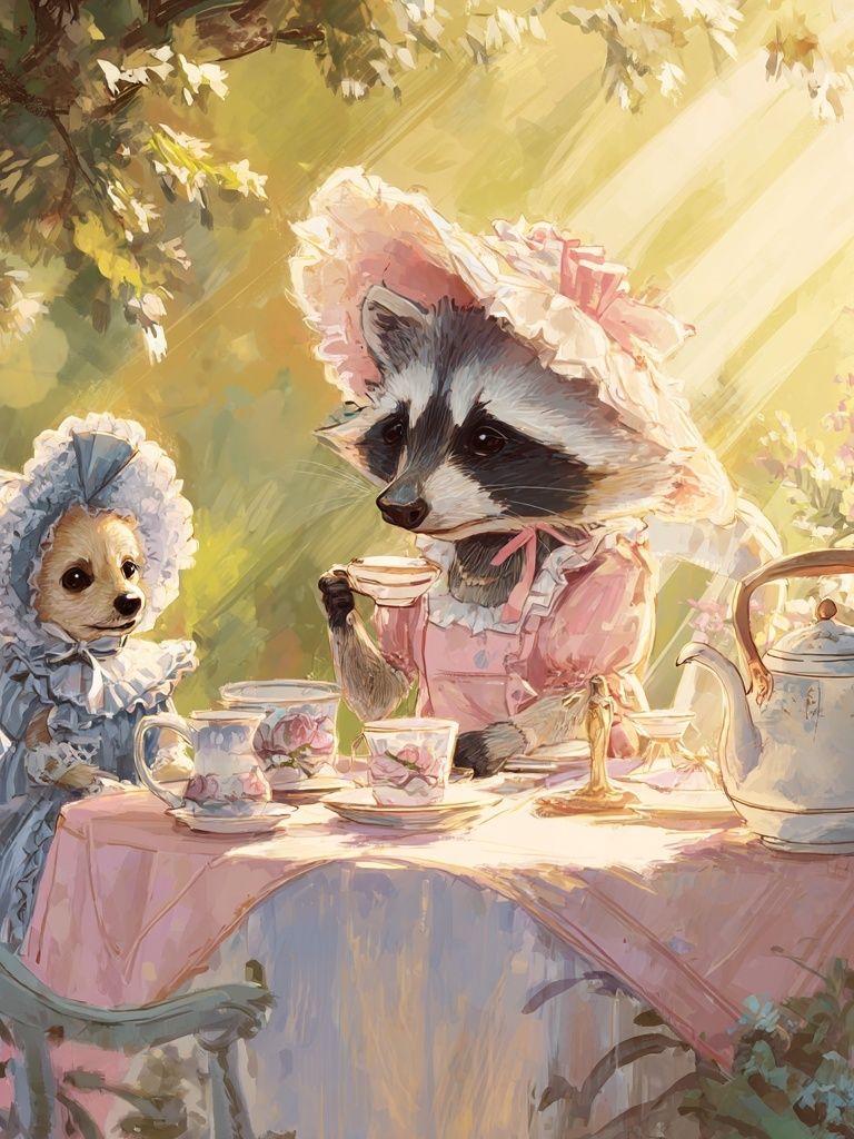Garden Tea Party Animals Illustration Poster. poster detail