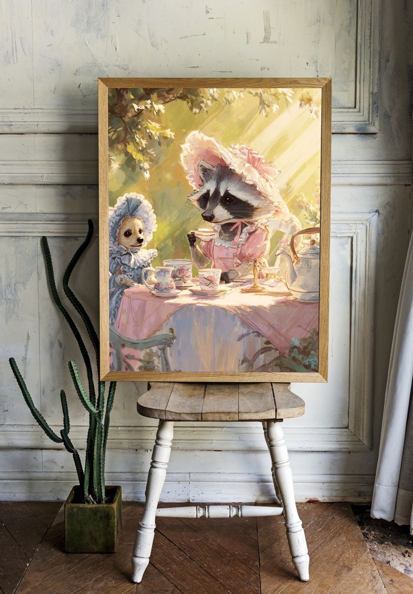 Garden Tea Party Animals Illustration Poster. room preview