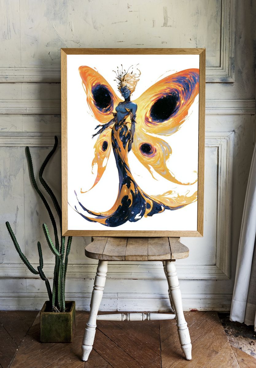 Cosmic Butterfly Woman Illustration Poster. — room view 1