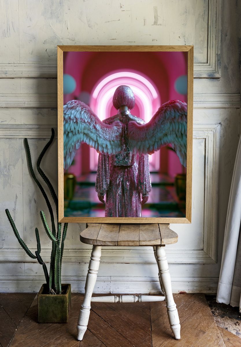 Neon Angel Wings Illustration Poster. — room view 1