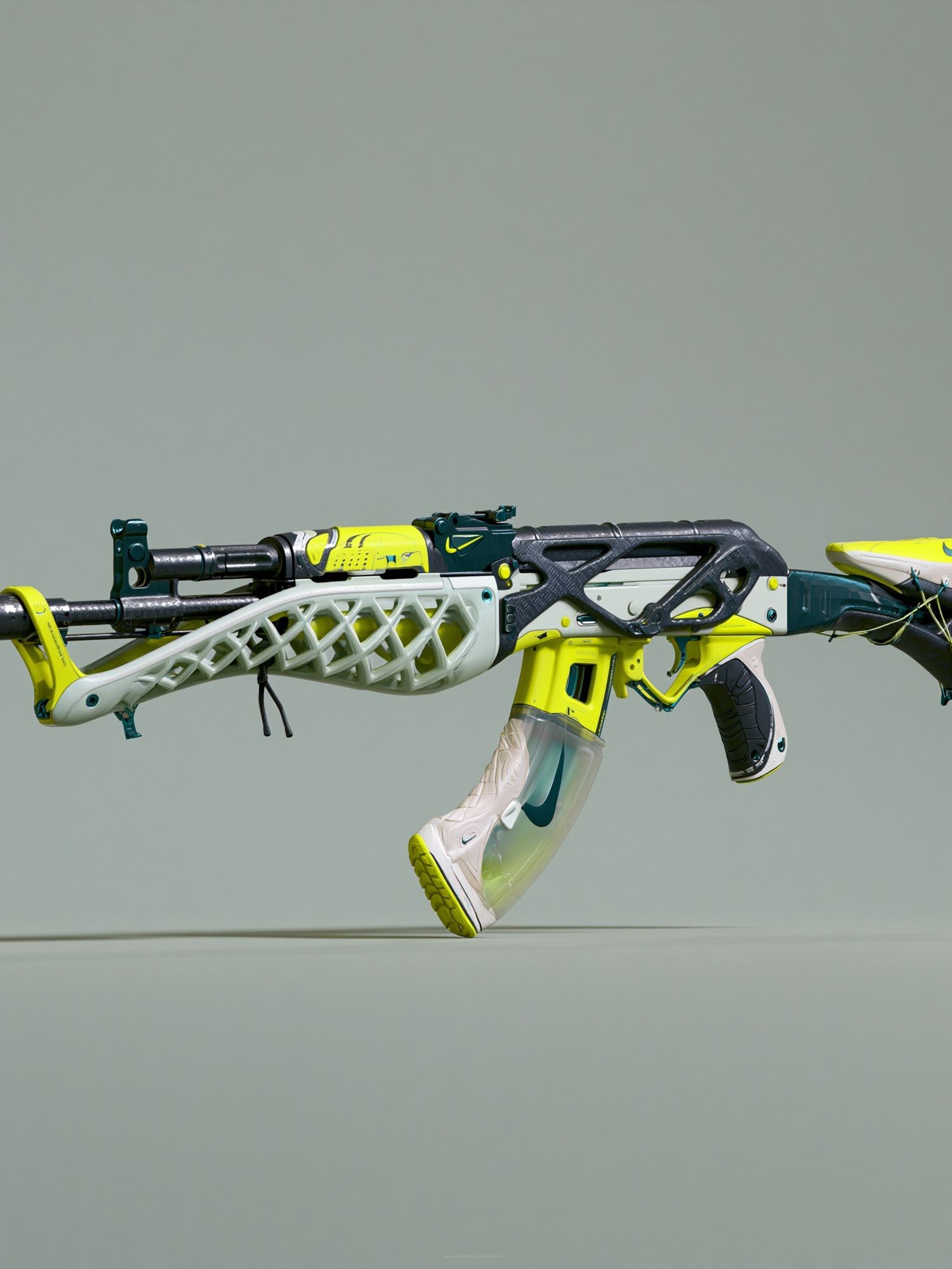 Futuristic Sneaker Rifle Illustration Print. poster — illustration art