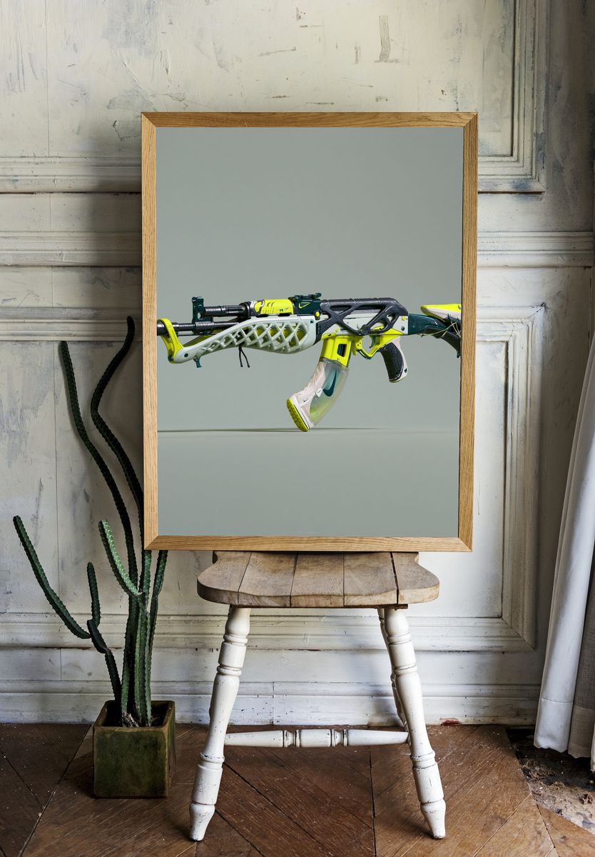 Futuristic Sneaker Rifle Illustration Print. — room view 1