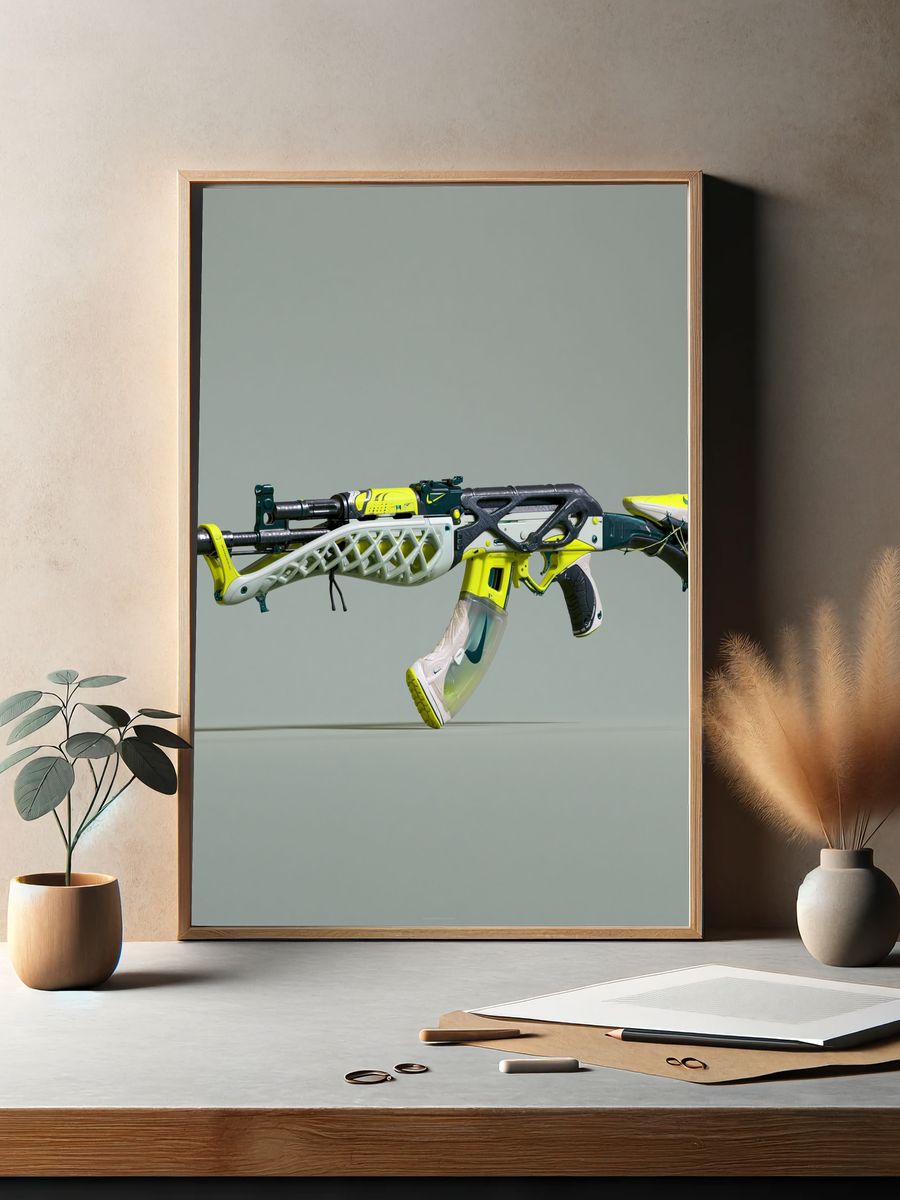 Futuristic Sneaker Rifle Illustration Print. — room view 2