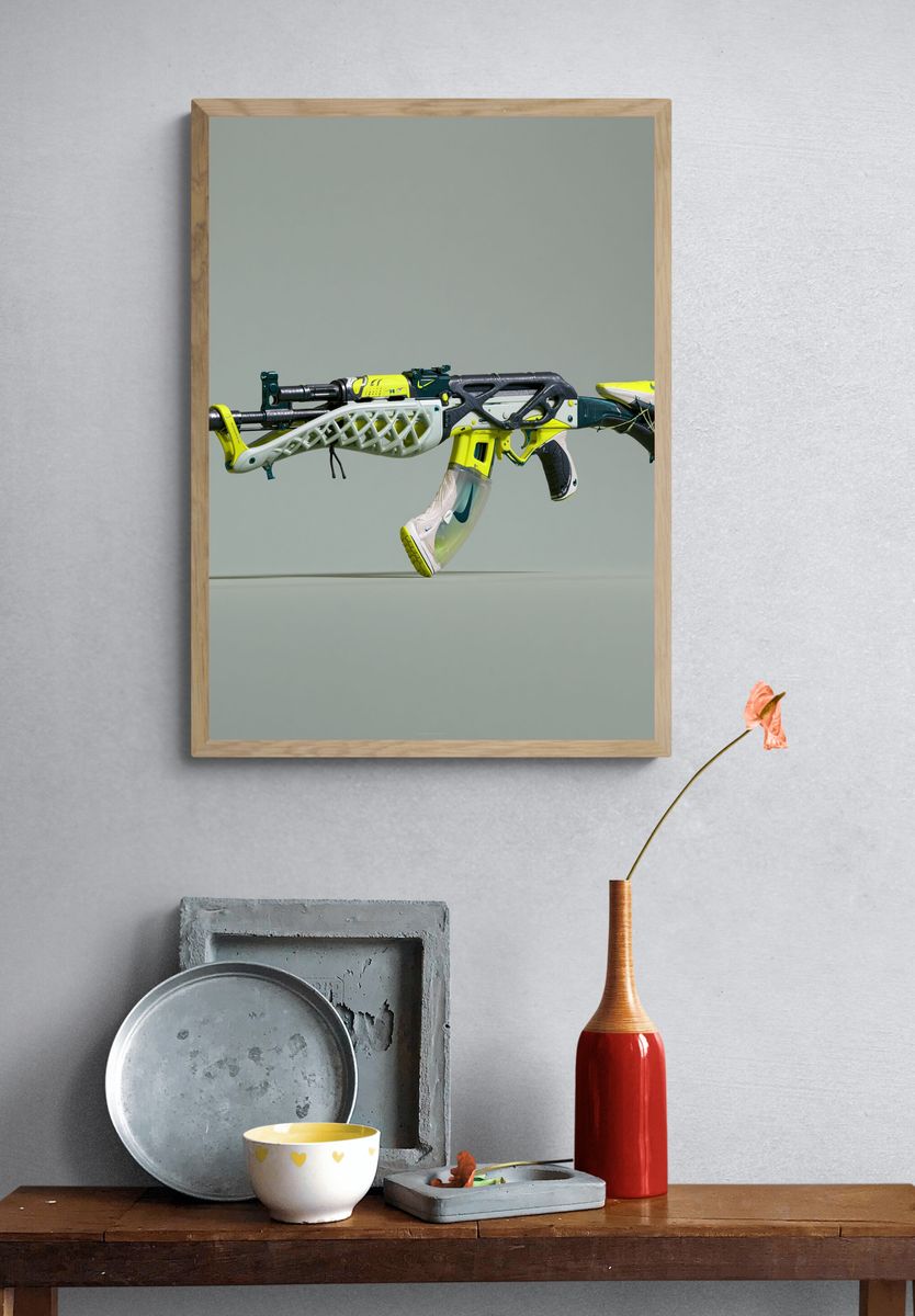 Futuristic Sneaker Rifle Illustration Print. — room view 3