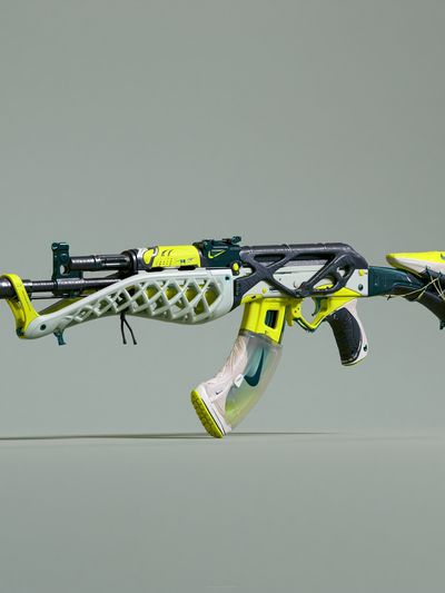 Futuristic Sneaker Rifle Illustration Print. poster