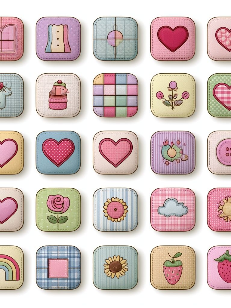 Pastel Patchwork Icons Illustration Print. poster detail