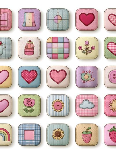 Pastel Patchwork Icons Illustration Print.