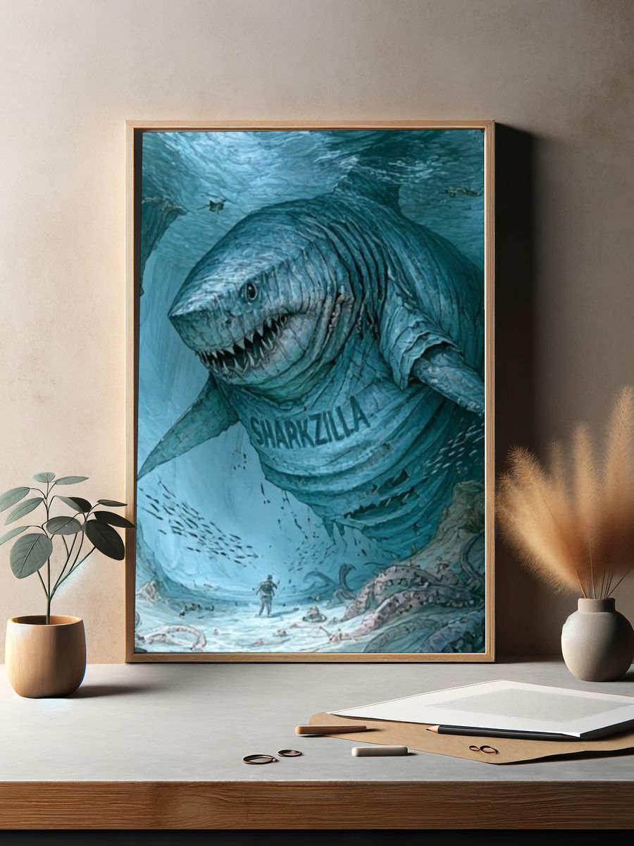 Sharkzilla Underwater Illustration Poster. — room view 2